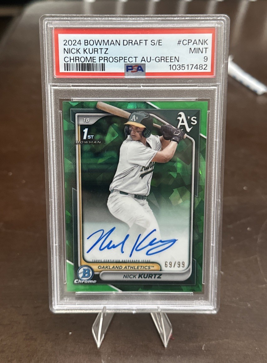 2024 Bowman Draft Sapphire Nick Kurtz Green Sapphire Auto #69/99 PSA 9 MINT