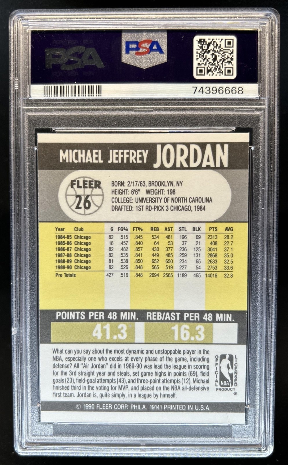 1990-91 Fleer Michael Jordan #26 Bulls PSA 9 view 2