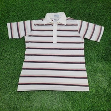 Vintage 80s MOD Stripes Golfer Polo Shirt Large 21x28 Kemper-Lakes