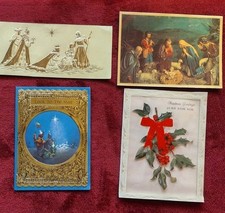 Vtg Christmas Cards Sunshine, Hallmark & American Greetings, Gold Nativity Holly