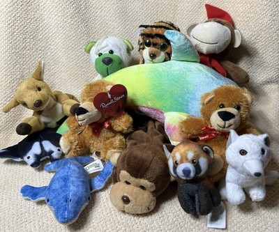 Mixed Plush Lot Teddy Bears Dolphin Monkey Tiger Arctic Fox Russell Stover TY