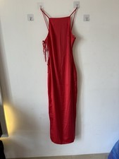 Zara Red Strappy Sleeveless Slip Dress Square Neck Tie Side Slit Long XS