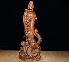 Vintage Wooden Statue Guanyin Sculpture Goddess Of Mercy Gift Nordic Decor Woman