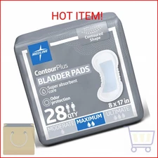 Medline ContourPlus Bladder Control Pads, Maximum Absorbency, 6.5 x 13.5 Inches,