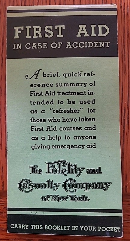 Vintage 1942 WWII First Aid Pocket Booklet Fidelity Casualty Co Pressure Points