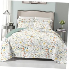 Floral Patchwork Quilt Set King Size Farmhouse Summer King 90"x104" Orange