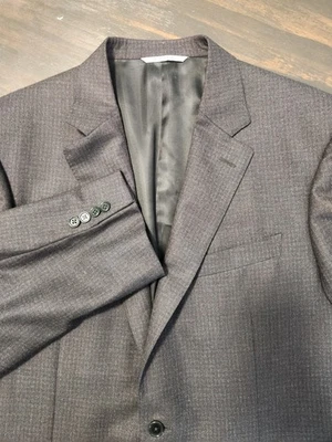 Canali Wool Gray Houndstooth Suit Jacket 38L Men's Single-Breasted Made in Italy