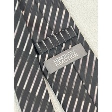 Kenneth Cole Reaction Men's Black Striped 100 Silk Necktie Fast Shipping 