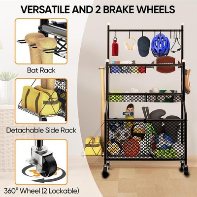Garage Sports Equipment Organizer, 4-Layer Large Capacity Steel Ball Storage Rac