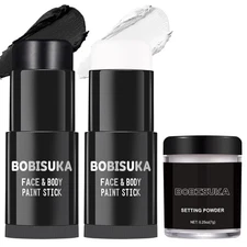 BOBISUKA Black White Face Paint Stick with Black,White Setting Powder 