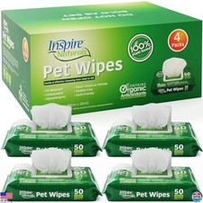 Natural Pet Wipes for Dogs  Cats - 100 Plant-Based, Deodorizing, 200ct Pack