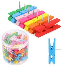 130 PCS Colorful Push Pin with Wooden Clips, Durable Wooden Push Pins, Decora...
