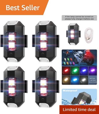 4-Pack Mini USB Rechargeable LED Strobe Lights - 7 Colors for Ultimate Safety
