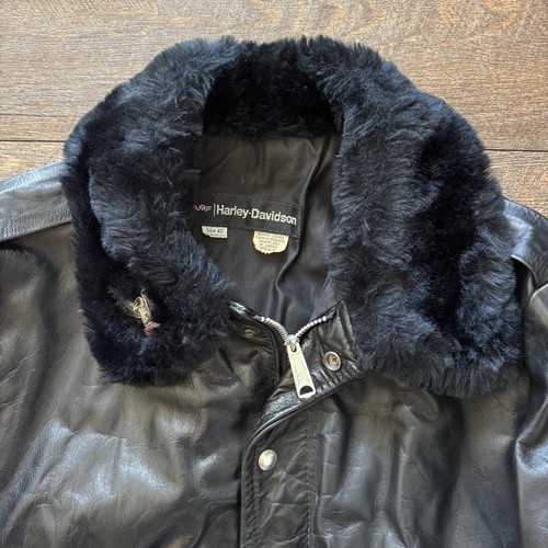 Vintage 70er Jahre Herren Größe 40 (passt M) AMF Harley Davidson Lederjacke mit Fellkragen - Bild 2 von 14