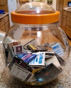 70's Bubble Glass Jar w/Plastic Orange Screw Bubble Lid w/60+ Vintage MatchBooks