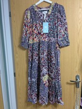 Thought Multi-Colored Abstract Print Midi-Length Tiered Dress, Size 10 NWT