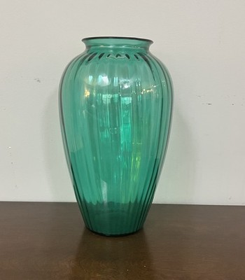 Vintage Anchor Hocking 12.5-Inch Teal Green Ribbed Glass Vase