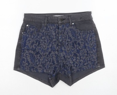 Guess Damen Hotpants schwarz, Größe 2, Denim mit Blumenspitze