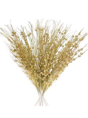 12  Artificial Berry Stems Glitter Fake Berry Branch for Xmas Tree Wreath gold