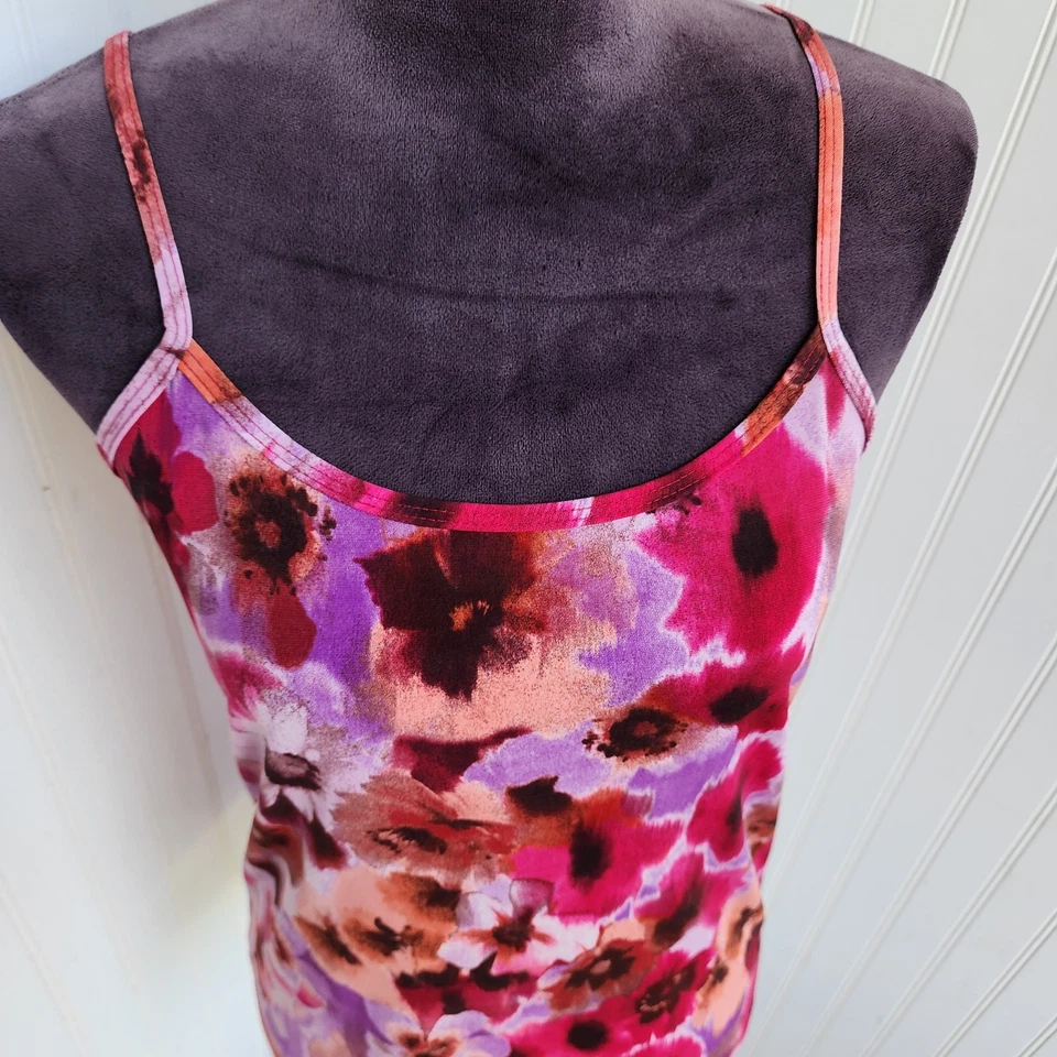 Clear Sky Multicolor Floral Adjustable Spagetti Strap Tank Top Stretch Size M - Image 3 of 4