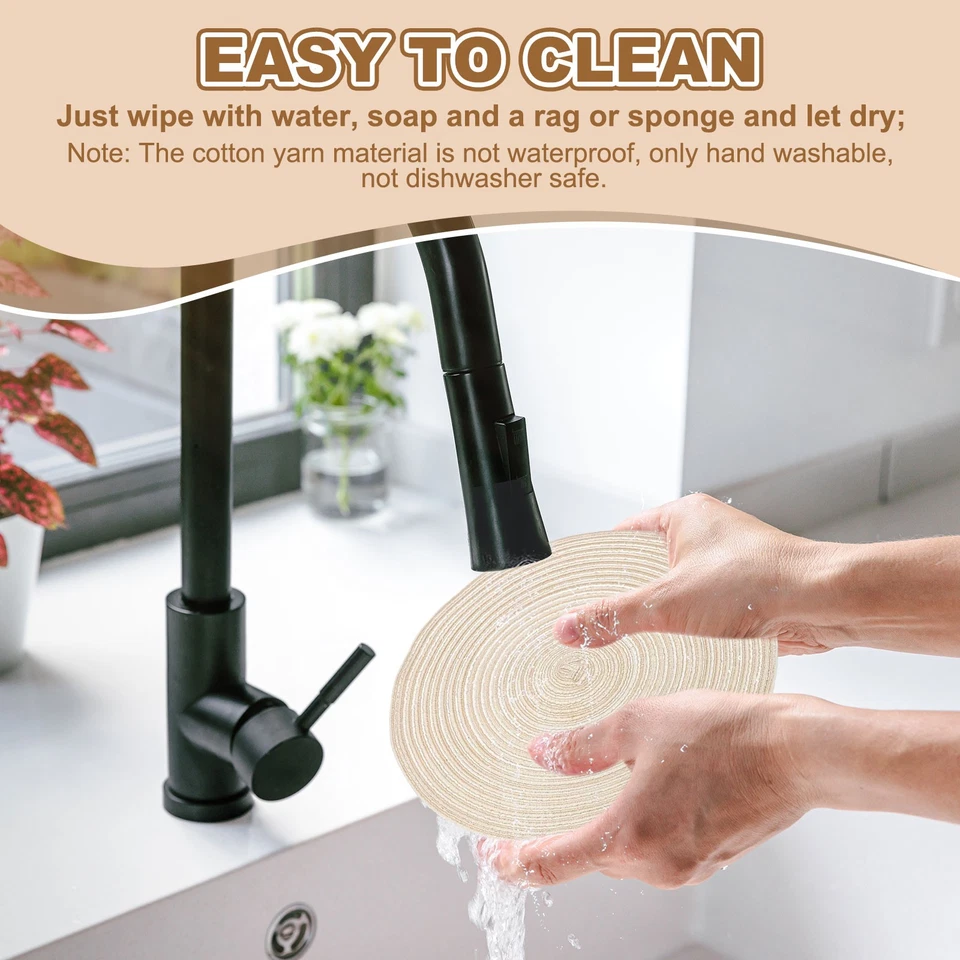 8 Pcs Round Woven Placemats, 7" Braided Placemat, Beige/Gray Foto 4 de 4