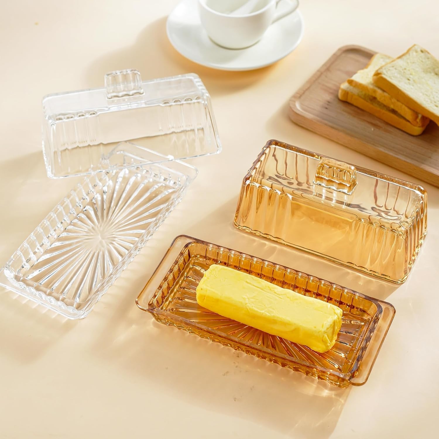 kanpura Butter Dish with Lid for Countertop, 8 x 3.5 x 3inch,Clear, Clear 