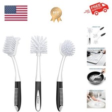 Dish Brush Set of 3 with Bottle Brush, Dish Scrub Brush with Long Handle Deep...