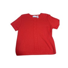 Alfred Dunner Red Short Sleeve Cable Knit Sweater Top Petite Large PL USA Made