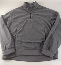 Nike Size L Gray Fleece Pullover Polyester Pockets 1/4 Zip