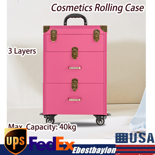 Portable Rolling Makeup Case with Nail Polish Storage