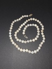 Vintage Graduated Cultured Pearl Necklace 14K Gold Clasp JCM Knotted Strand 18"