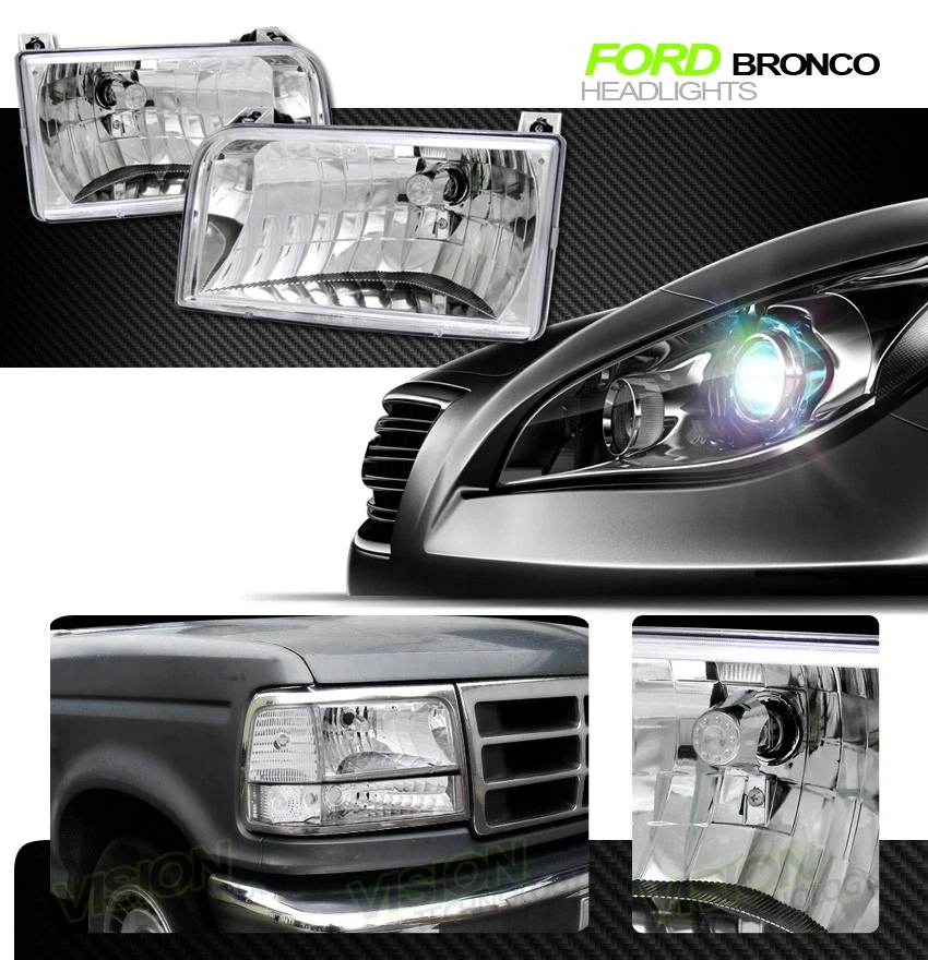 Faros deportivos Len cromados transparentes para Ford F150 Bronco 92-96 KS Foto 2 de 2