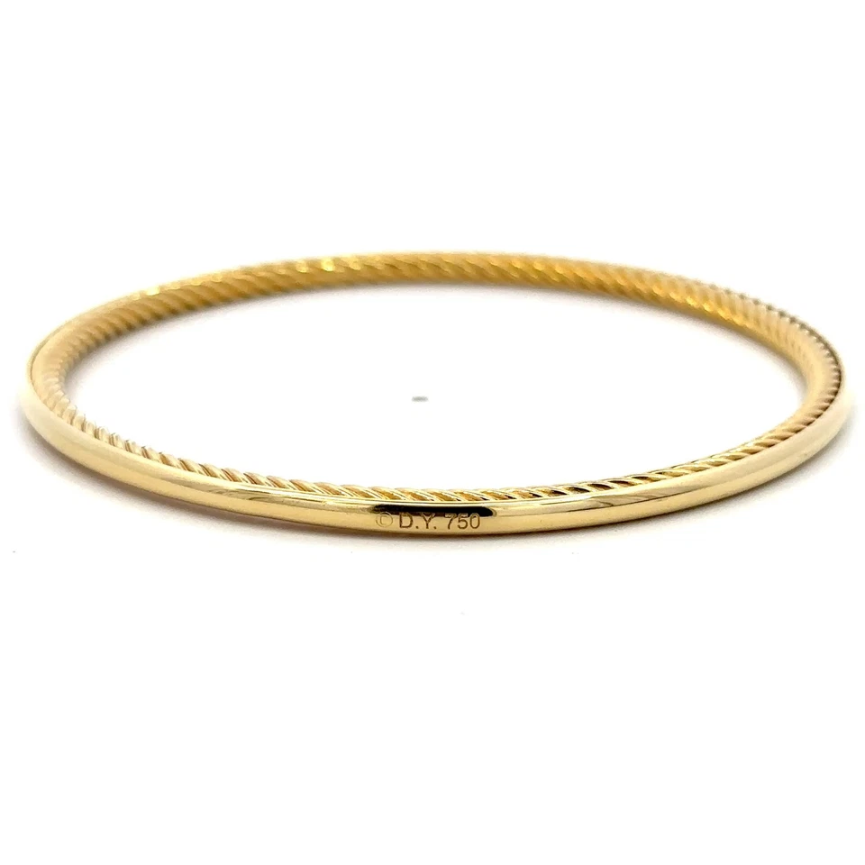 David Yurman 18K Yellow Gold Classic Twisted Cable Style Bangle Bracelet 7.5" - Image 4 of 4