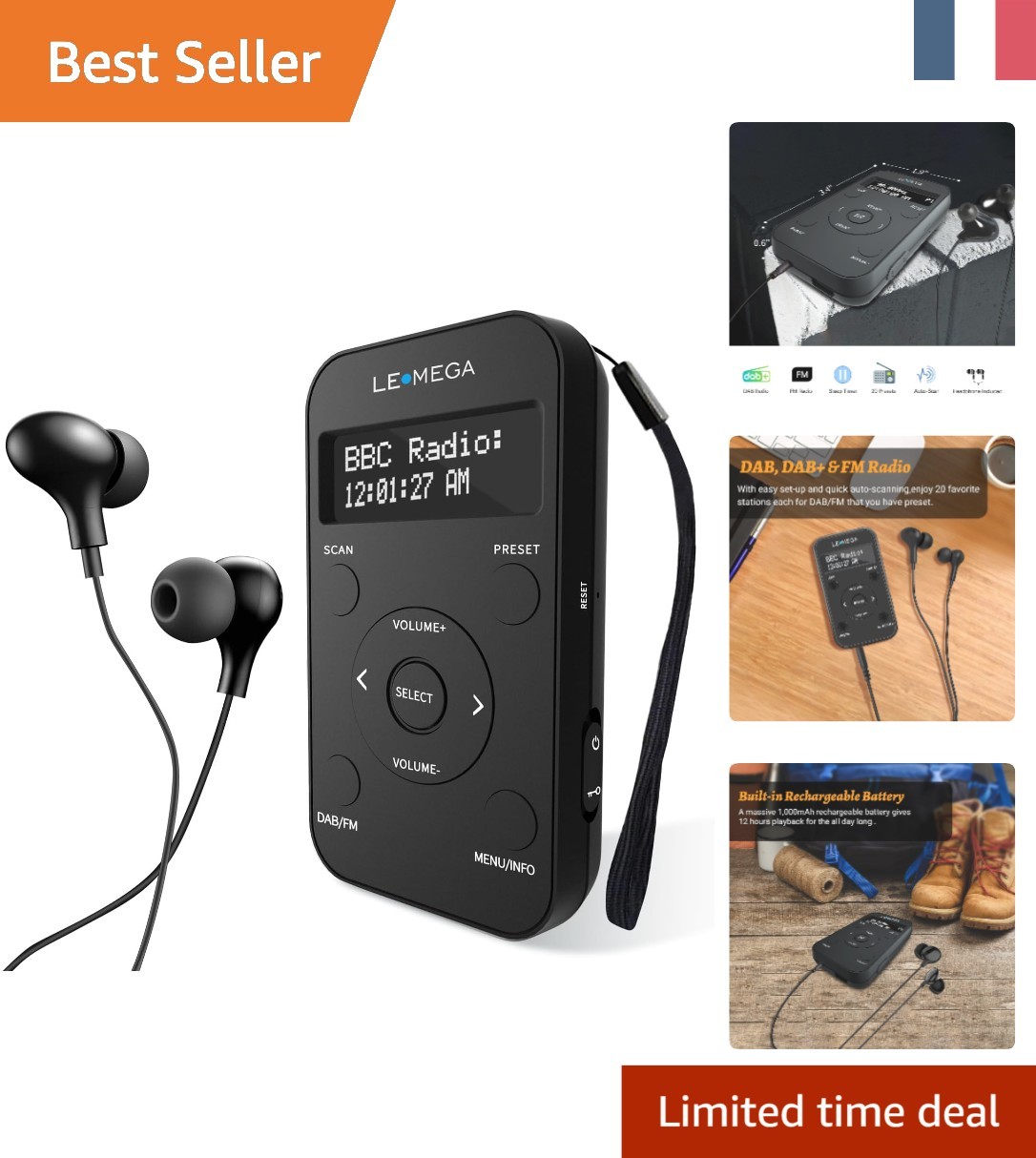 Radio DAB de Poche LEMEGA PR1L Écran LCD Haute Visibilité et Batterie Autonomie Sport