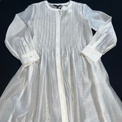 Banana Republic NWT Sheer Organza Pintuck Midi Dress XS Petite White Romantic