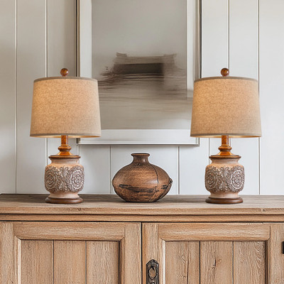Vintage Table Lamps Bedside Lamp Set of 2 for Bedroom Living Room 18.75'' Retro F