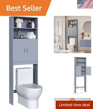 Elegant Over-the-Toilet Storage Cabinet - 77in, Adjustable Shelving, Grey Finish