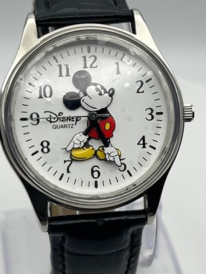 Mickey Mouse Disney Quartz Watch Disney Time Works Leather Strap - New Battery
