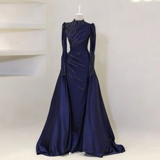 Luxury Shiny Mermaid Party Dress, High Neck Long Sleeve Ball Gown-