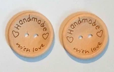 2 "Handmade with Love" Sewing Buttons Crafting Wood Round 2 Hole 1" 