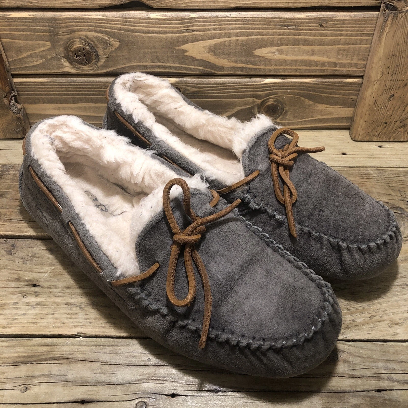 UGG Australia Pantofole Donna Taglia 10 Dakota Marrone Grigio Scuro Pantofole Mocassini