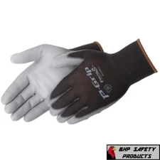 P-GRIP Ultra-Thin Work Gloves Gray Polyurethane Palm Black Nylon Shell 12 Pairs