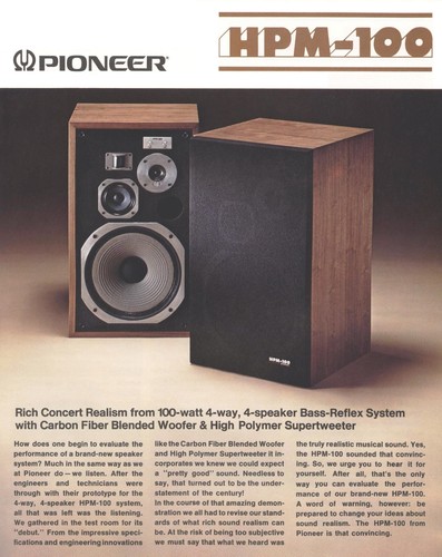 High-resolution scans of the rare brochure for Pioneer SPEC HPM-100 speakers