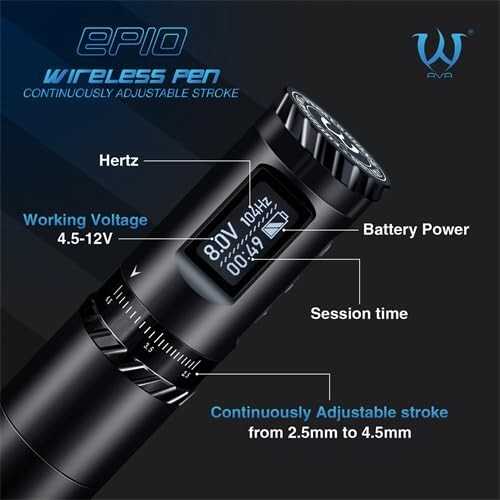 Pluma de tatuaje inalámbrica de carrera ajustable Ava EP10 2,5-4,5 mm BATERÍA MEJORADA OLED - Imagen 4 de 10