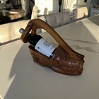 Vintage Hand Carved Wood Hawaii Island Hut Shoe Clog Wine Bottle Rest Holder — photo 1