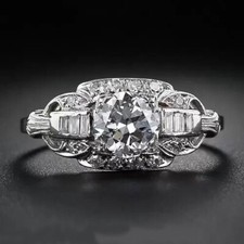 Vintage Antique Style 1.35 CT White Round CZ CZ Engagement 925 Silver Ring