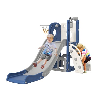 6 in 1 Toddler Playset Slide for Toddlers Age 1-3, Toddler Playground Blue