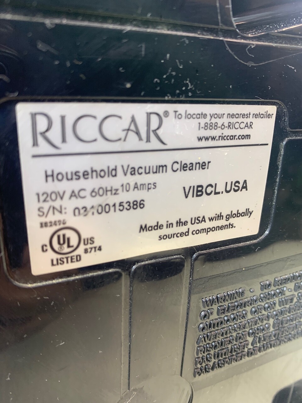 RICCAR Vibrance Upright Vacuum Cleaner White VIBCL.USA Made in America