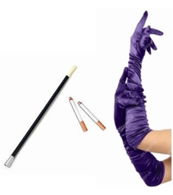 cigarette holder gloves Jess Cartoon Rabbit Purple Ruched Gloves Cigarette Holder Fake Fancy Dress