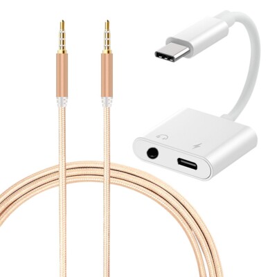 2in1 Type C to 3.5mm Adapter Earphone Cable f Samsung Galaxy S21 FE 5G SM-G990U
